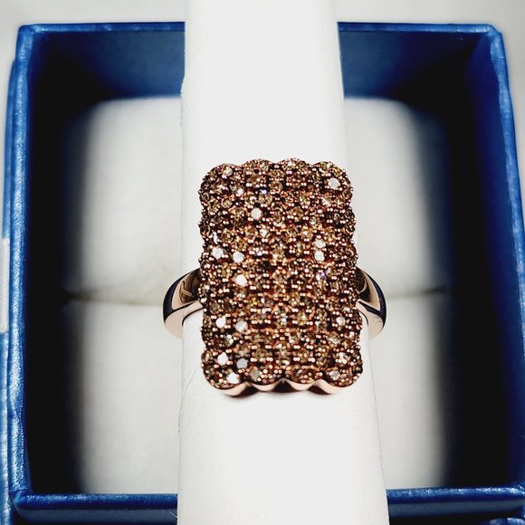 Natural Champagne Diamond ring in 14k Rose Gold & Rhodium/925 SS 1.00ct sz 6 - Picture 3 of 5